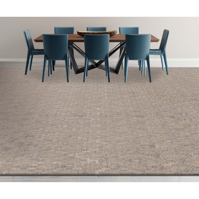 Wool Geometric Area Rug in Gray, Rectangle 5'11" x 9'3"