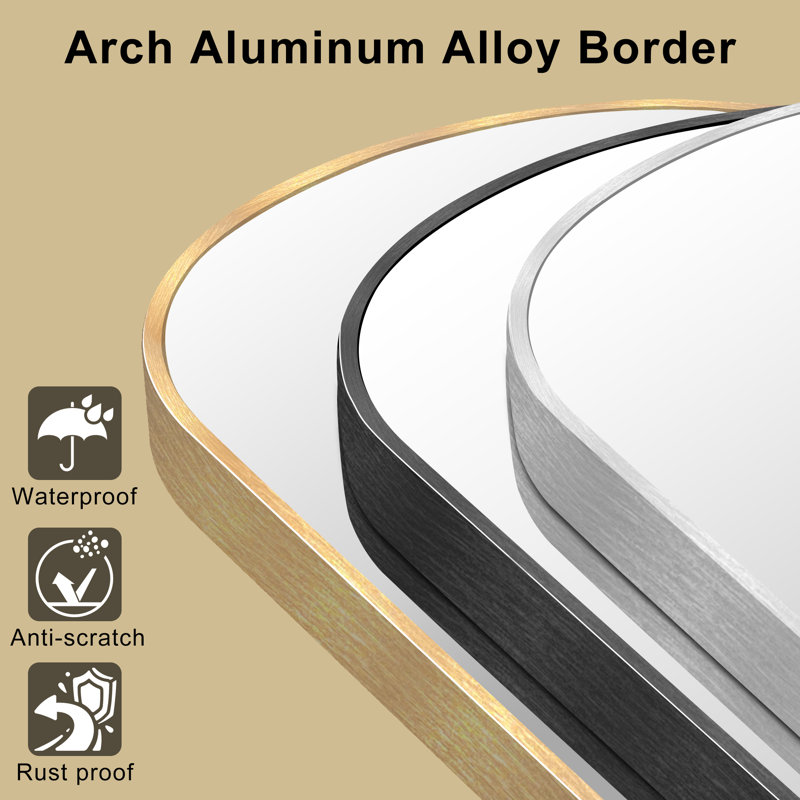 Large Arch Full Length Mirror with 3 Mounting Method, Black, 65" x 22"