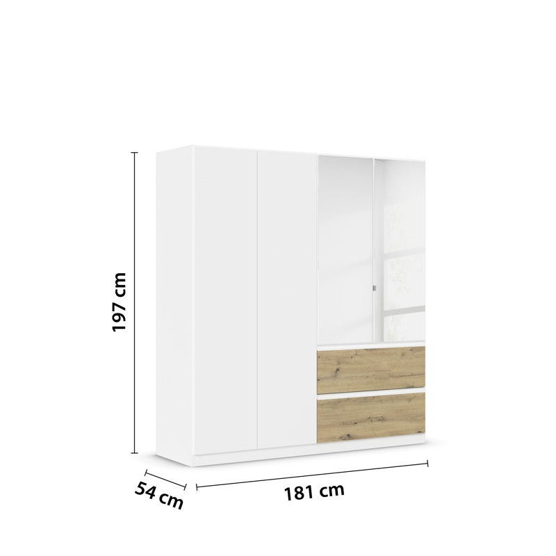 Wardrobe wardrobe COSTA hinged door wardrobe with push-to-open function, White/Oak Artisan, 197cm H x 181cm W x 54cm D