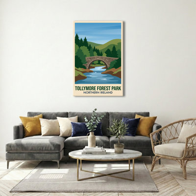 Tollymore Forest Park, Northern Ireland - Romantic Woodland Travel Poster Of Mourne Foothills. Giclee Print On Wrapped Canvas. Wall Art, Home Decor - Parks & Gardens, Northern Ireland - Wrapped Canvas Print