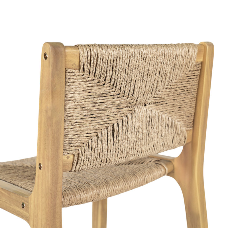 Tabouret de bar d'extérieur sans accoudoirs de 28 po de hauteur avec siège en osier PE et structure en bois d'acacia Fielder
