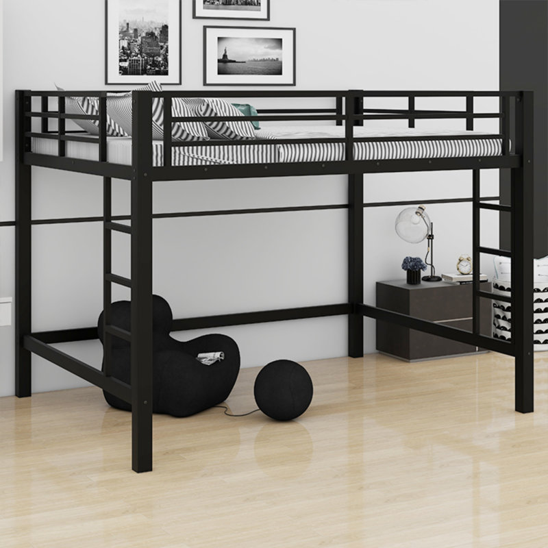 Lit mezzanine en métal avec échelle pratique et garde-corps robustes, Grand lit