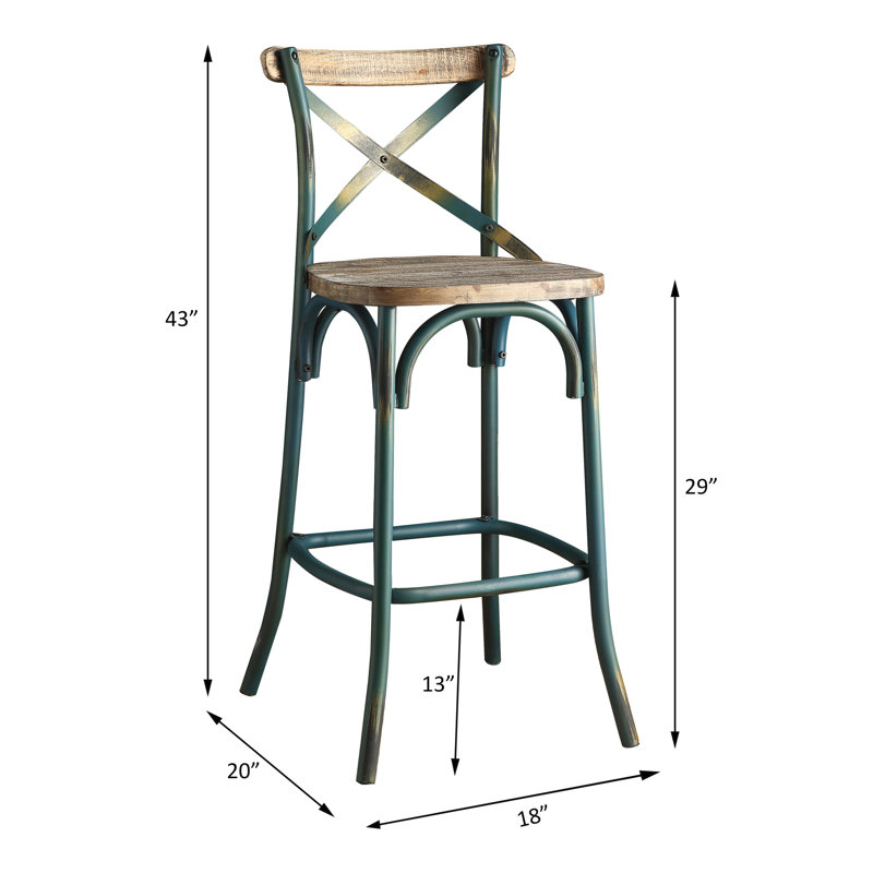 Tabouret de bar à dossier croisé en turquoise antique et chêne