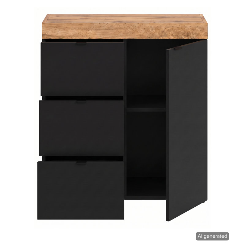 Ruthild Particle Board / Chipboard Standard Accent Cabinet, Natural Wood/Black