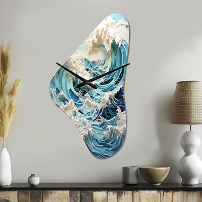 Horloge murale cinétique Mcw Wilson Blue Kinetic Waves I - Art cinétique asymétrique