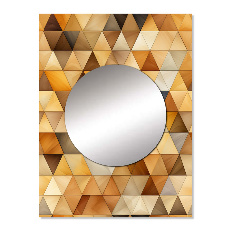 Igbale beige et brun rustique Triangle Vision - miroir mural géométrique unique, miroir moderne, impression d'art en métal