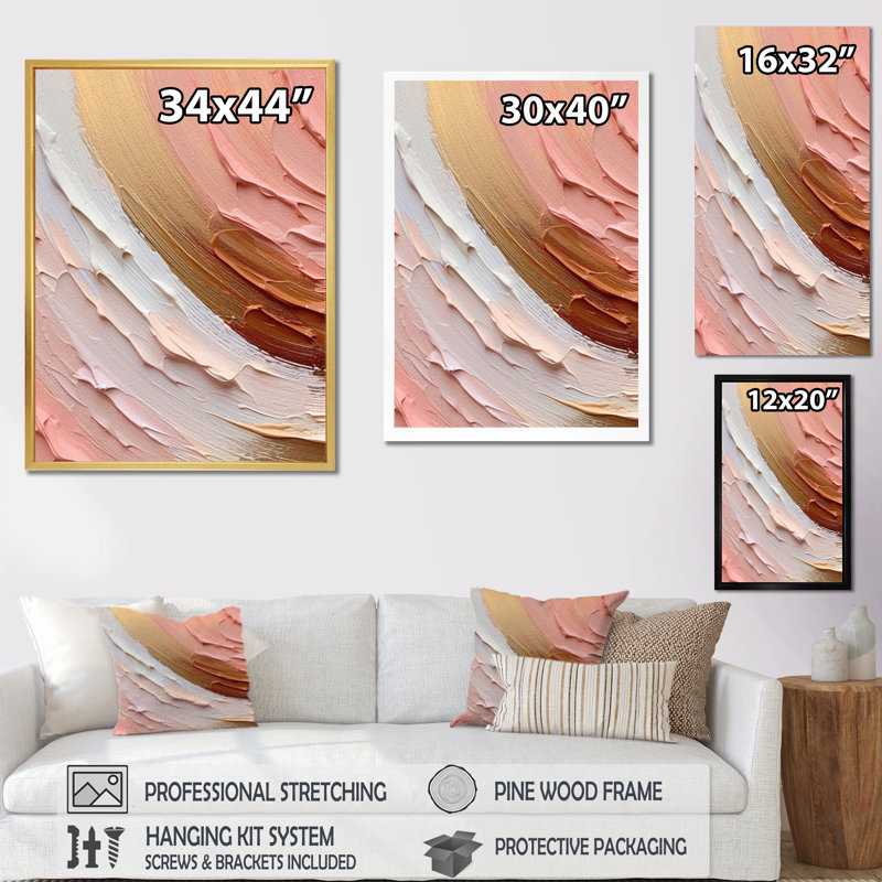 «Peach and Gold Spiral Radiance - Abstract Spirals», art mural, Cadre simple noir, H 20 po x l 12 po x P 1 po