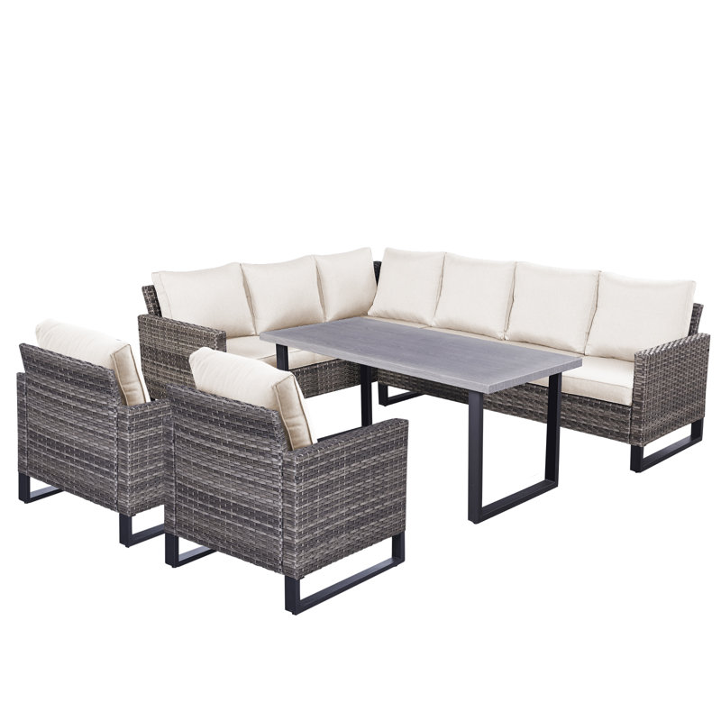 Ensemble de conversation modulaire d'extérieur à 9 places avec coussins Ingvald, Beige