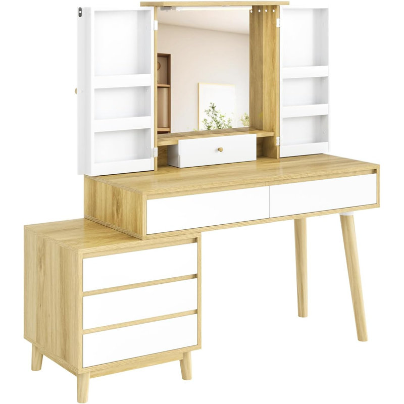 Grande coiffeuse à maquillage avec 6 tiroirs et tablettes de rangement