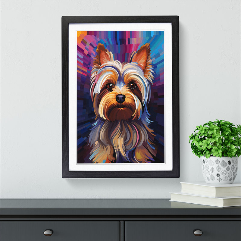 Yorkshire Terrier Op - Single Picture Frame Print on Wood, Black, 64cm H x 46cm W x 2cm D