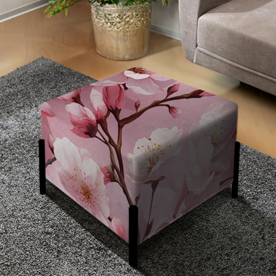 Repose-pieds carré rose avec fleurs japonaises Sakura