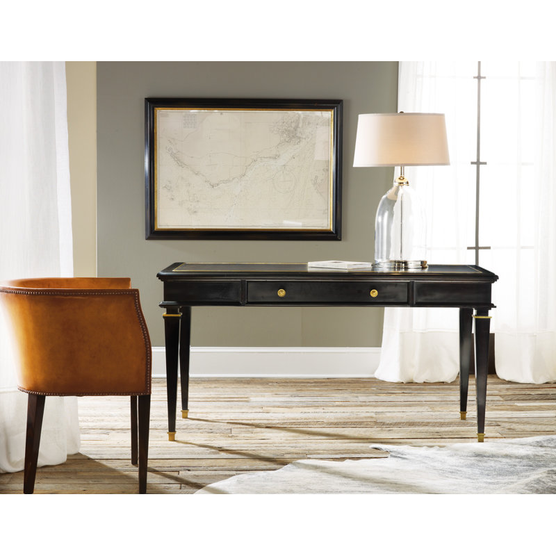 Black Writing Desk with Leather Inset and Brass Details