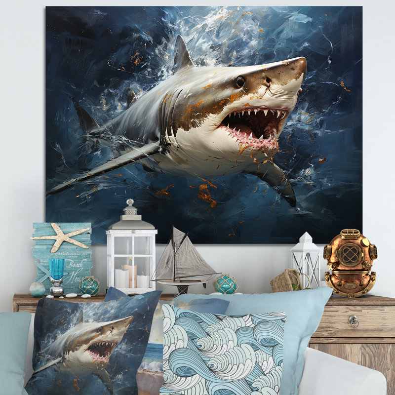 Underwater Shark Attack III - Sharkwall Art, Wrapped Canvas, 12" H x 20" W x 1" D