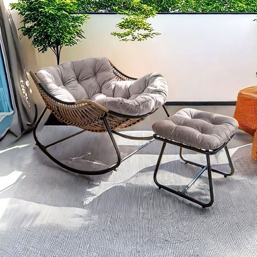Balcony Rocking Bench wangling hone Ergonomic Balcony Rocking Chair with Metal Frame | Wayfair