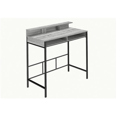 Bureau d'ordinateur, bureau personnel, debout, tablettes de rangement, 48 po, travail, ordinateur portable, stratifié gris, métal noir, contemporain, moderne
