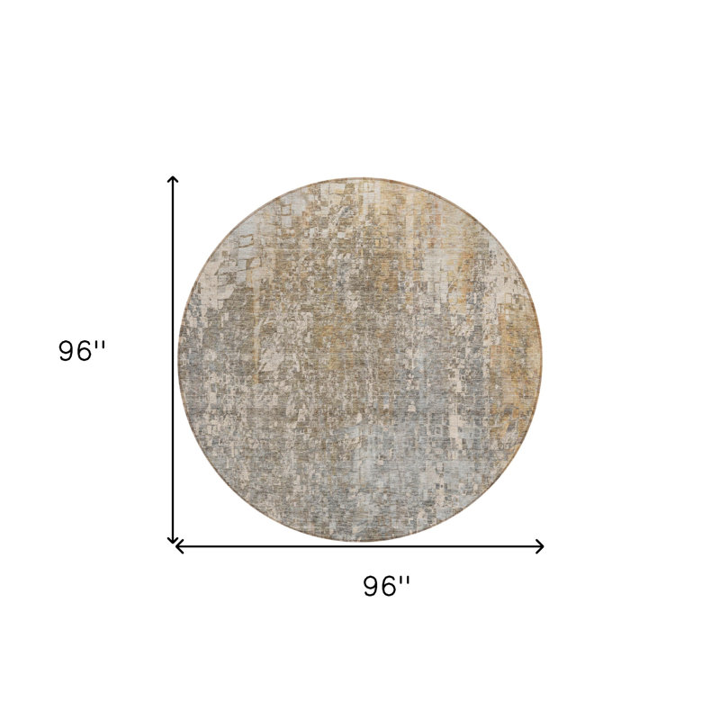 Tapis d'intérieur rond lavable abstrait gris et taupe 8 'beige