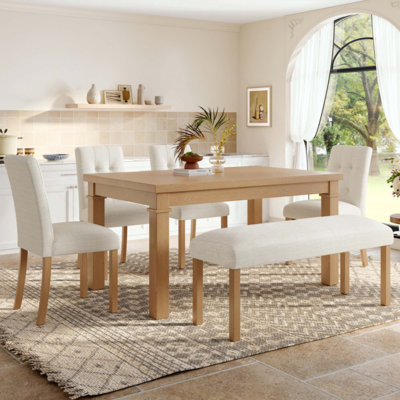 6-Piece Modern Dining Set, Rectangle Kitchen Table With 4 Upholstered Chairs & Bench, Ideal For Dining Room And Living Room