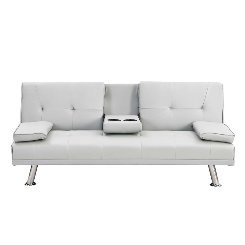 Canapé-lit confortable avec accoudoirs et fabrication robuste pour la détente, Blanc
