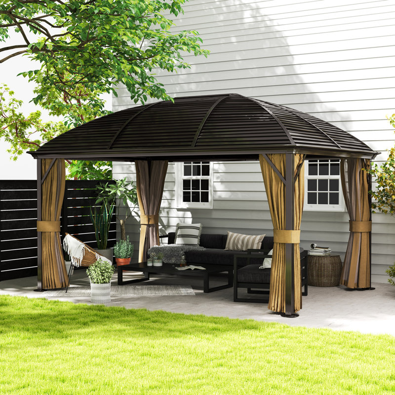 Outsunny 3 x 4m Hardtop Gazebo Aluminium Garden Pavilion, Brown