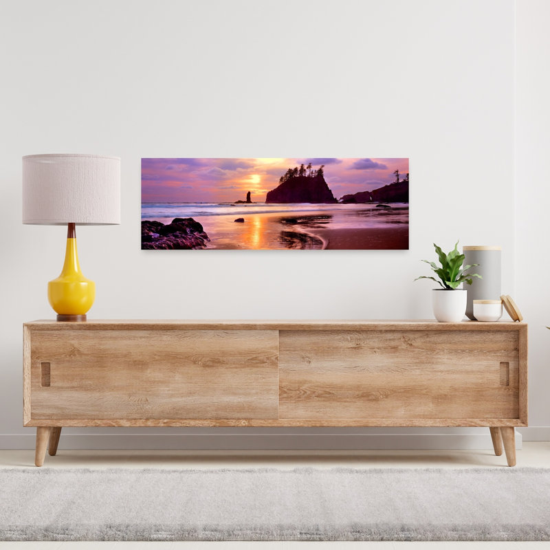 Silhouette of sea stacks at sunset Second Beach Olympic National Park Washington State USA 1 Piece Wrapped Canvas Panoramic Wall Art