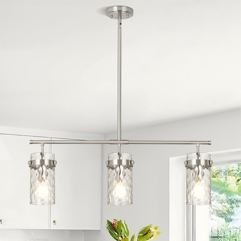  Luminaire suspendu pour îlot de cuisine à 3 lumières de 31 po de large Levona (nickel), Nickel brossé