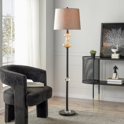 Callahan Floor Lamp - Madison Bronze with Amber Glass - Grey Shade
