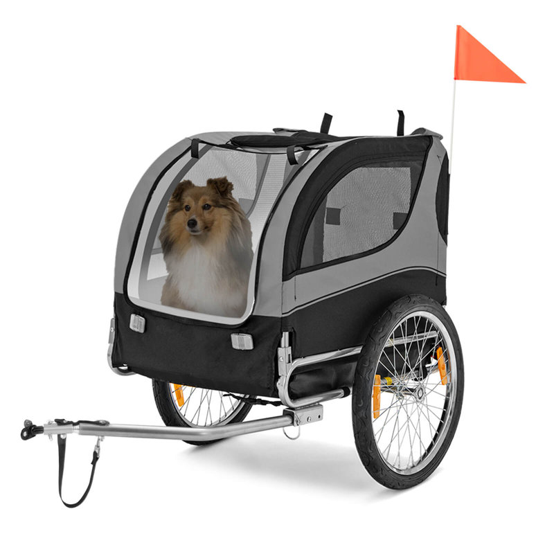 Chariot pliant pour chien avec 3 entrées pour voyage gris