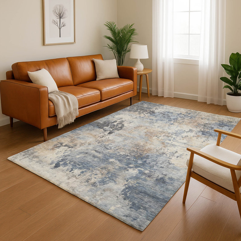 Tapis abstrait lavable à la machine de qualité supérieure Mayfield AMF2073, En jean, 2 pi 6 po x 3 pi 10 po
