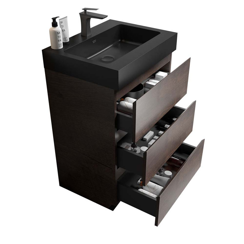 24'' Single Bathroom Vanity with Sink, Walnut/Black