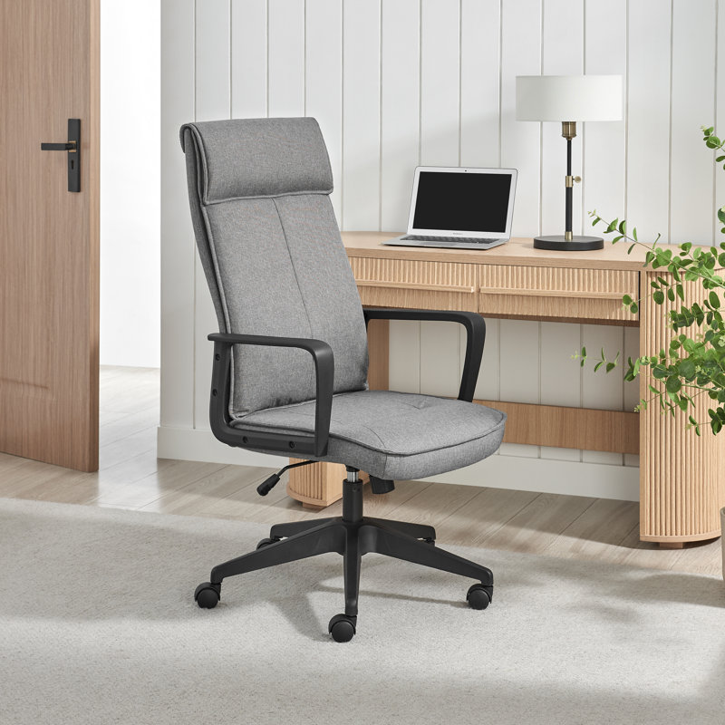 Tayari Upholstered Linen Fabric Swivel Office Chair - Contemporary Sleek Highback Rest, Grey