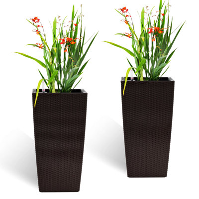 Jardinière, pot de fleurs carré pour l'intérieur et l'extérieur, pot de fleurs en rotin artificiel pour porche, patio, cour arrière