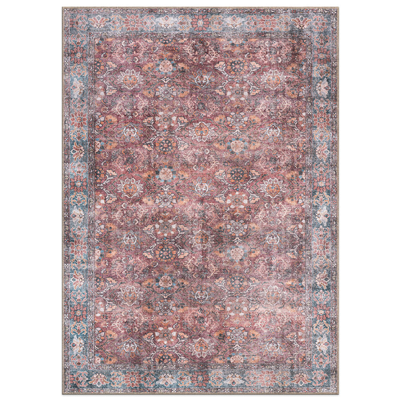 Transitional Bordered Vintage Machine Washable Non Slip Area Rug, Rectangle 10' x 14'