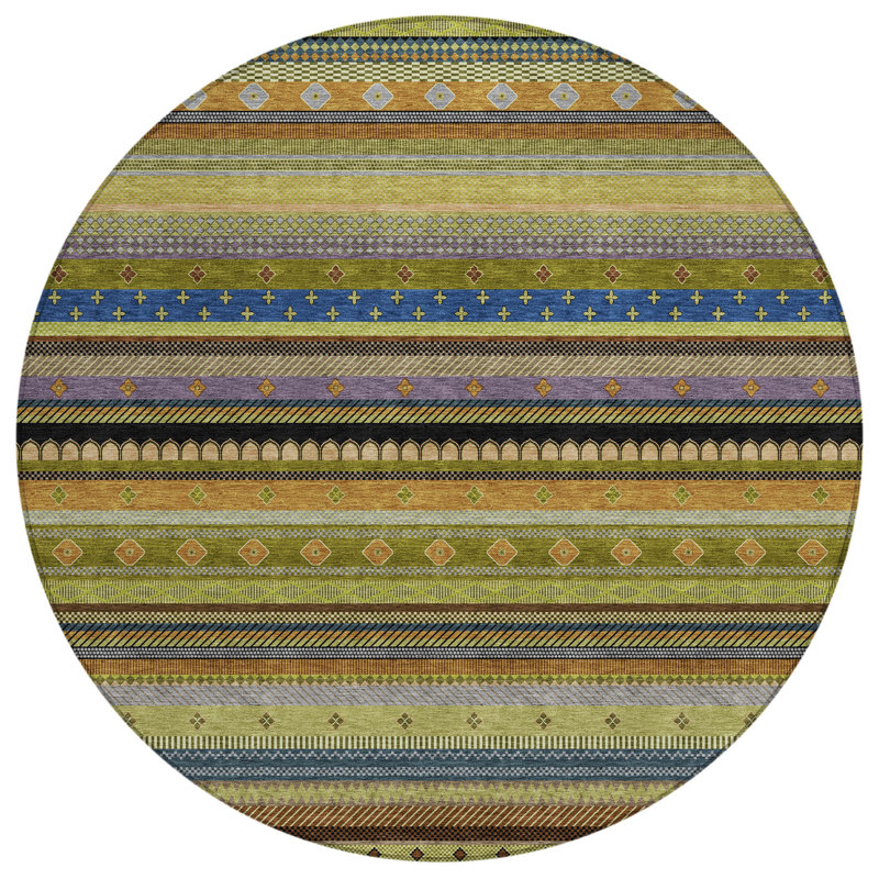Tapis rayé intérieur / extérieur lavable à la machine Husby ACN2218, Rond 8 pi