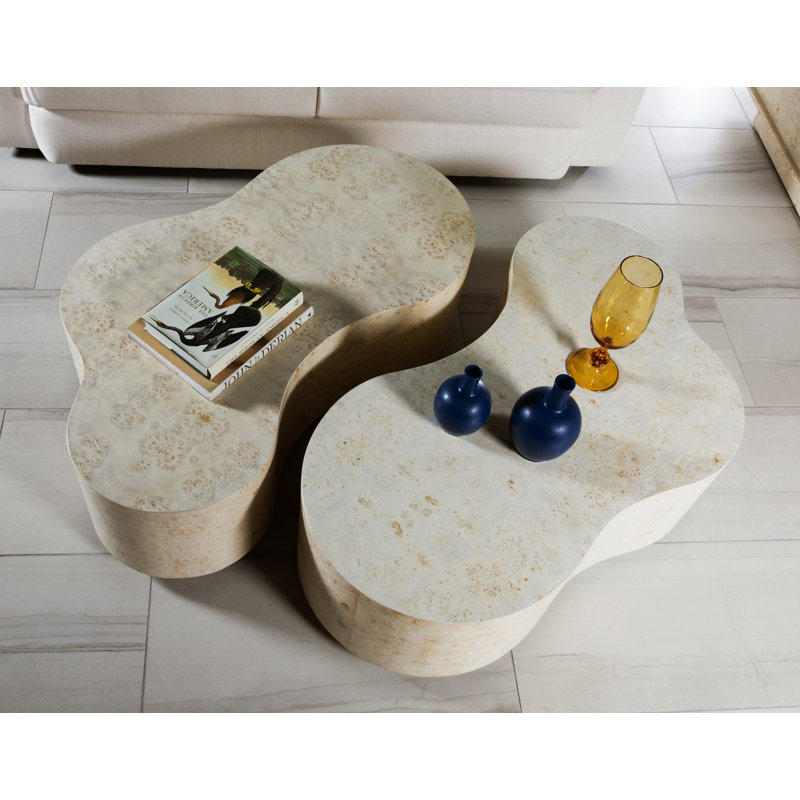 Baronet Beige Mappa Burl Veneer Free Form Coffee Table