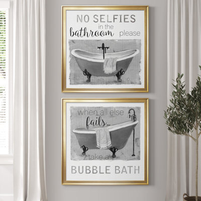 Neutral Selfies Bath - Matted and Framed Under Acrylic Glass, Set of 2, Large Living Room Wall Art