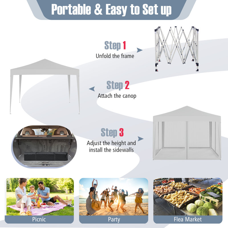 Auvent escamotable 10 pi x 10 pi avec sac de transport en filet 8 piquets et 4 cordes beige, Beige