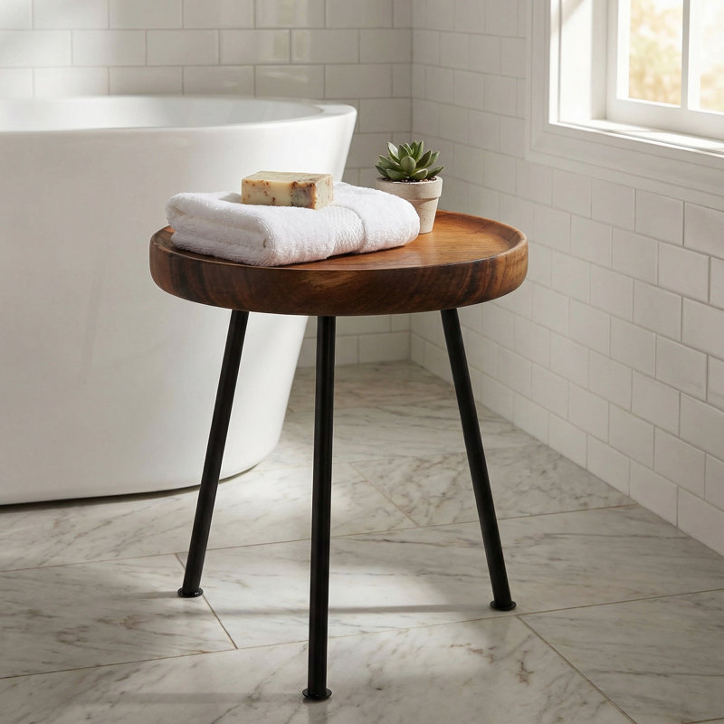 Petite table d'appoint ronde en bois de teck massif Kuzko, 15 po