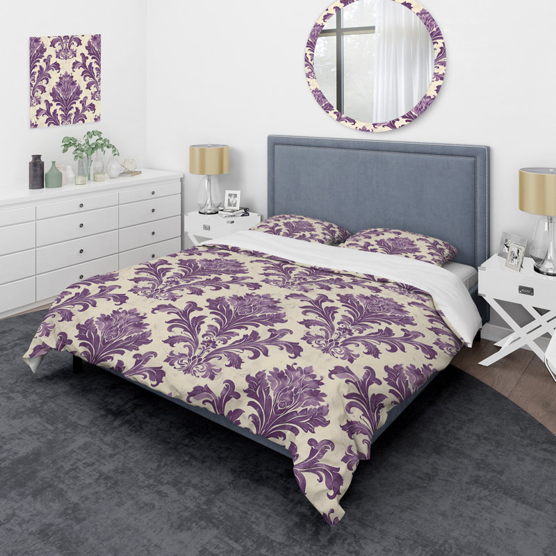 Ensemble de housse de couette Grape Purple Damask Bliss II - Transitional, Housse de couette très grand et 2 très grandes t