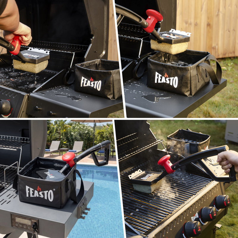 Feasto Grill Brush Cleaning With Collapsible Water Bucket
