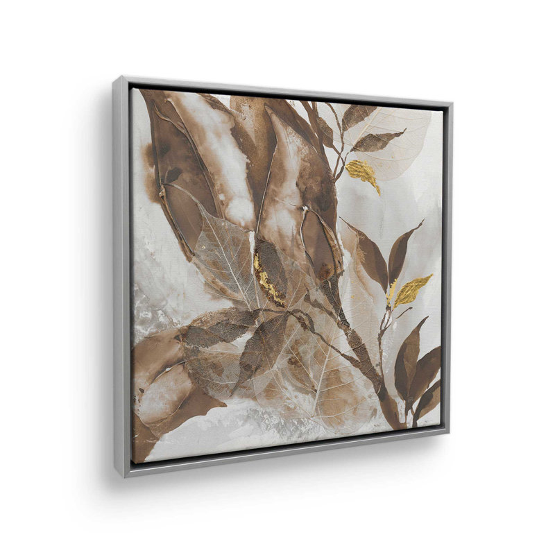 «Gilded Leaf Collage v2 II» par Chris Paschke, reproduction d'art sur toile, H 12 po x l 12 po, Cadre flottant, Argent argent