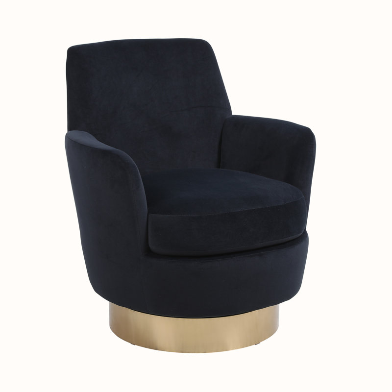 Velvet Swivel Barrel Chair, Swivel Accent Chairs Armchair for Living Room, Gold, Black Velvet