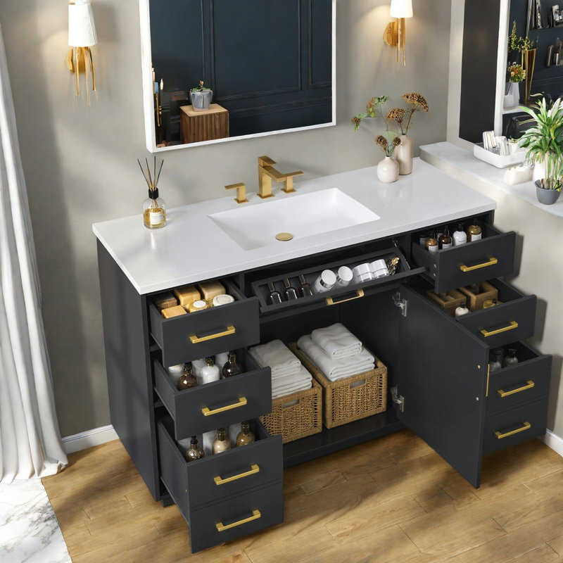 Meuble-lavabo moderne noir de 12,7 cm avec lavabo et rangement en MDF, meubles de salle de bain, Noir