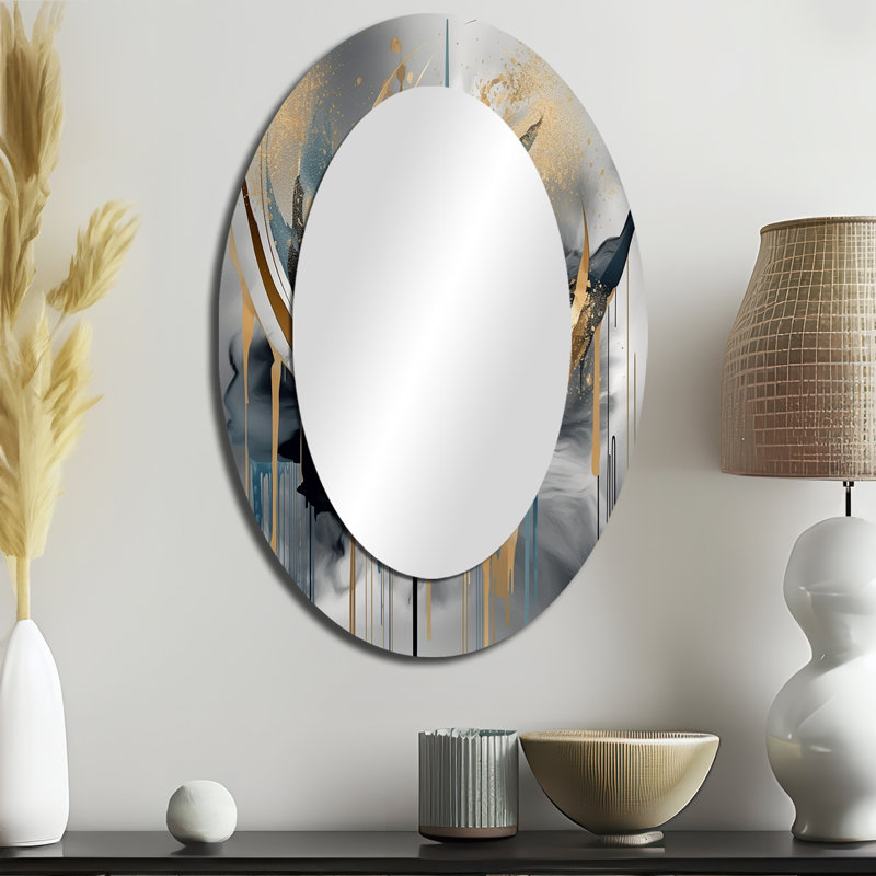 Décoration abstraite formes et lignes infinies III - miroir ovale doré, 36" x 24"