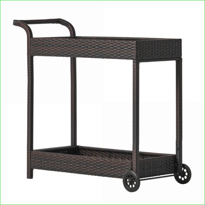 Chariot-bar, mobile moderne avec rangement Savona | Résine tressée | Noyer brun