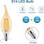 E14 LED Candle Bulb 4W C35 Flame Tip Dimmable Vintage Filament Light 2700K Warm White Amber Glass Energy Saving Small Edison Screw for Chandeliers, Wall Lamps, Sconces