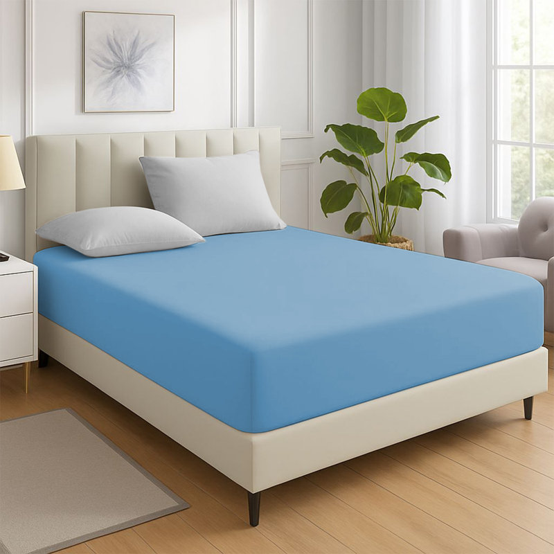 200 Thread Count Microfiber Deep Fitted Bed Sheet – 25cm Pocket, Double (4'6), Light Blue