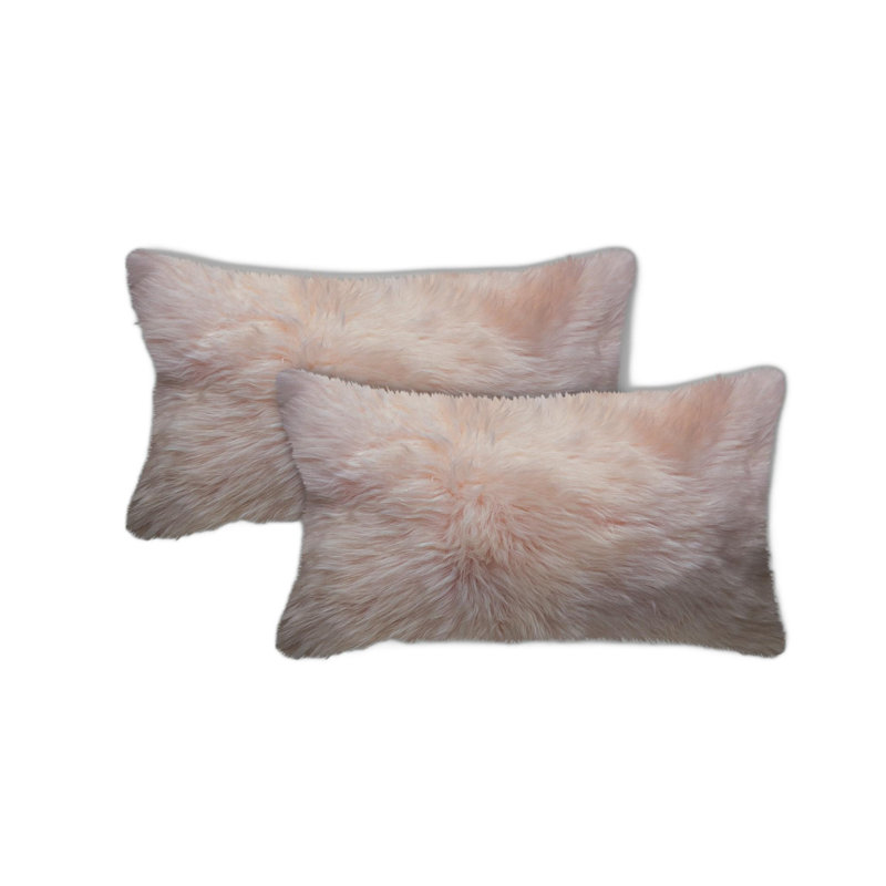 Set of Two 12" X 20" Blush Cowhide Throw Pillow, Blush
