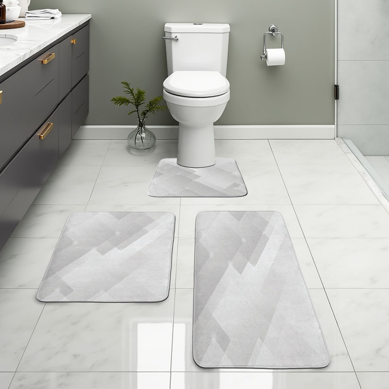  Ensemble de tapis de salle de bain abstrait 3 pièces en forme de U et de tapis rectangulaires nuage