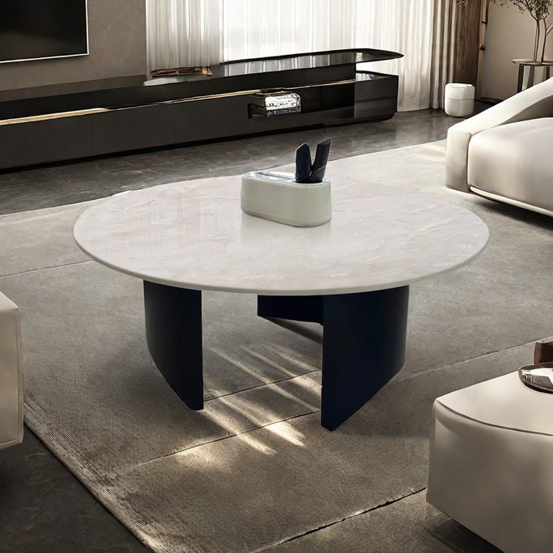 Table de salon italienne ronde en marbre, H 15,7 po x L 43,3 po x l 43,3 po