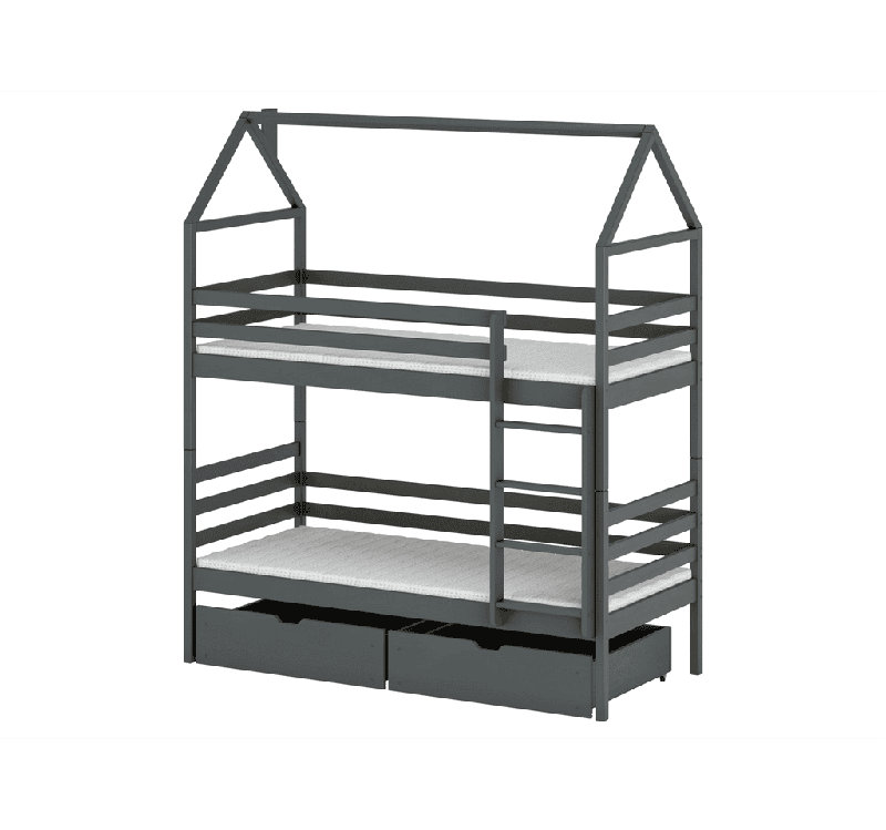 Gertie Bunk Bed House Beds with Storage Included, Graphite